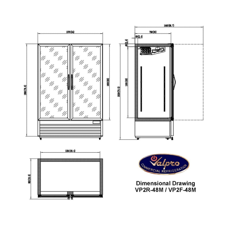 Valpro 48 cu.ft. Merchandiser Freezer With 2 Swing Full Glass Doors - Alternate View