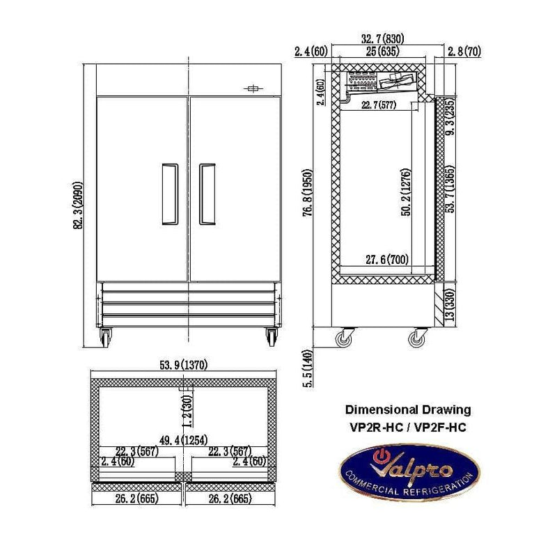 Valpro 49 cu.ft. Stainless Steel Reach-In Solid 2-Door Freezer - Detail View