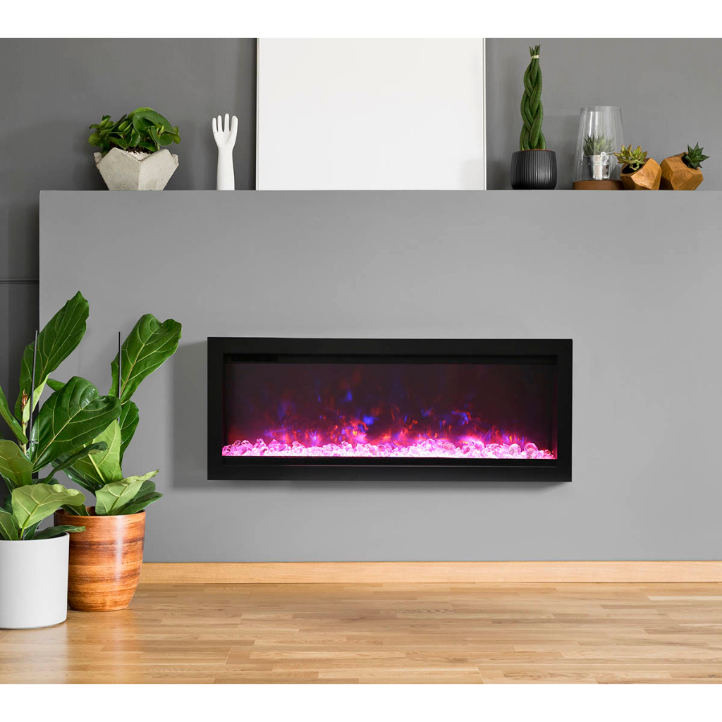 Remii 74″ WM-B Series Electric Fireplace with Glass and Black Steel Surround - WM-74 - Fireplace Choice