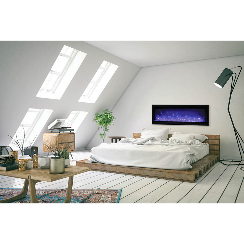 Remii 74″ WM-B Series Electric Fireplace with Glass and Black Steel Surround - WM-74 - Fireplace Choice